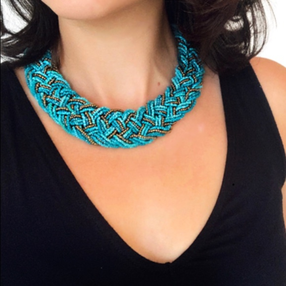 Turquoise Braided Bead Necklace